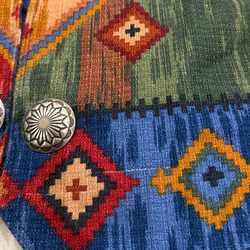 VINTAGE Western Vest Concho Buttons" Southwestern Aztec Vest L Cowgirl Festival - Picture 8 of 11